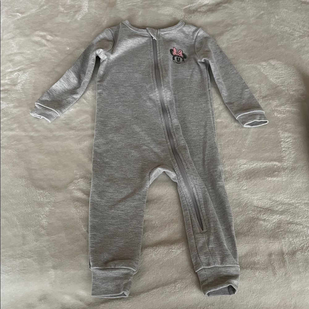 Disney Grey Minnie Mouse Zip Front Open Footed One-Piece